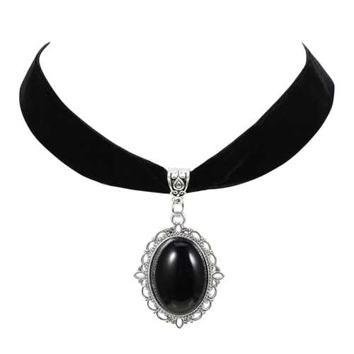 Telooco Trachtenkette Damen Schwarz Gothic Choker Halskette mit Diamanten Verstellbar Gothic Halsreif Vintage Samt Halsband mit Anhänger Schmuck für Mädchen Braut Vampir Halloween Cosplay von Telooco