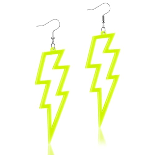 Telooco Neon Ohrringe Damen Vintage 80er Party Creolen - Acryl Hohle Schmuck für Frauen Mädchen - Halloween Weihnachten 90er Jahre Kostümparty Outfits (Gelb) von Telooco