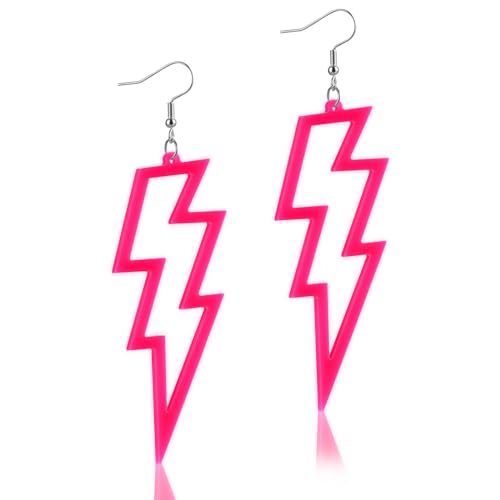 Telooco Neon Ohrringe Damen Vintage 80er Party Creolen Acryl Hohle Schmuck für Frauen Mädchen Halloween Weihnachten 90er Jahre Kostümparty Outfits (Rosa) von Telooco