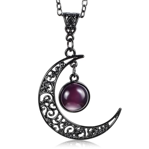 Telooco Punk Gothic Halskette mit Lila Mond Anhänger Damen Punk Choker Halskette Vintage Schwarz Gothic Mond Choker Halskette Kristall Hexe Halskette Weihnachten Halloween Trachtenschmuck von Telooco