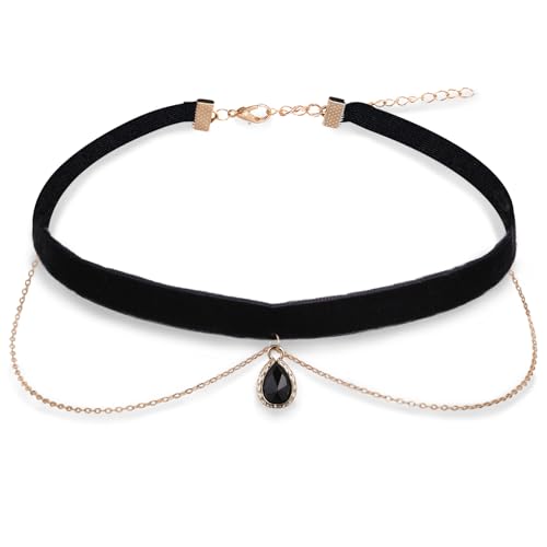 Telooco Samt Trachtenkette Damen Schwarz Choker Halskette Mit Anhänger Verstellbare Kropfband 90er Jahre Gothic Halsband Geschichtetes Halskette für Braut Vampir Trachtenschmuck von Telooco
