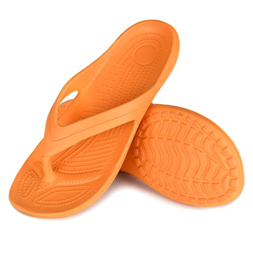 Temi Damen-Flip-Flops, weiche, leichte Sandalen für Damen, rutschfest, lässig, für Dusche, Strand, Pool, Badezimmer, flache Slides, Orange/Abendrot im Zickzackmuster (Sunset Chevron), 39.5 EU von Temi