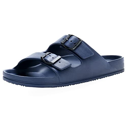 Temi Verstellbare Herren-Sandalen zum Reinschlüpfen, Sommer, Strand, Pool, Dusche, EVA-Sandalen für Herren, Doppelschnalle, leicht, wasserdicht, bequem, Badezimmer, flache Hausschuhe für Herren Temi Verstellbare Herren-Sandalen zum Reinschlüpfen, Sommer, Strand, Pool, Dusche, EVA-Sandalen für Herren, Doppelschnalle, leicht, wasserdicht, bequem, Badezimmer, flache Hausschuhe für Herren von Temi