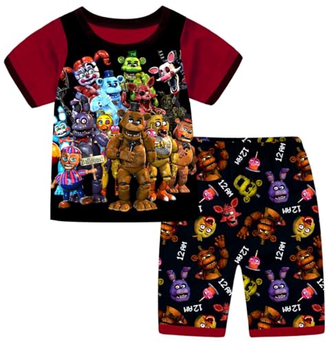 Fünf Nächte Spiel Jungen Pyjamas Set Mädchen Sommer Fancy T-Shirt&Shorts Pyjamas Cartoon Kinder Pjs 2PCS Anzug Nachtwäsche (DE/NL/SE/PL, Alter, 12 Jahre, 13 Jahre, Regular, red) von Temolie