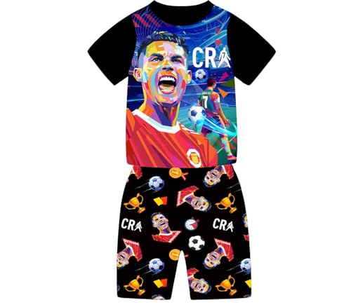 Fußball Fans Kinder Pyjamas Jungen Mädchen Pjs Cartoon No.7 Homewear Nachtwäsche Kurzarm Nachtwäsche Pyjamas Schlafanzug (DE/NL/SE/PL, Alter, 7 Jahre, 8 Jahre, Regular, Black) von Temolie