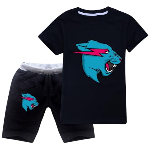 Mr Beast Schlafanzug Jungen Spiel Schlafanzug Kinder Mädchen Cartoon Charakter Logo T-Shirt Shorts Set Nachtwäsche, Schwarz , 134 von Temolie