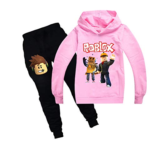 Roblox Game Sweatshirt Jungen Hoodies Mädchen Kinder Outfits Cartoon Charaktere Pullover Baumwolle Hose Kleidung 2 Stück Sets, rosa (1), 12-13 Jahre von Temolie