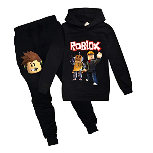 Roblox Game Sweatshirt Jungen Hoodies Mädchen Kinder Outfits Cartoon Charaktere Pullover Baumwolle Hose Kleidung 2 Stück Sets, schwarz 1, 110 von Temolie