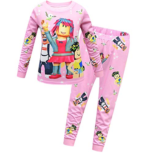 Roblox Pyjama-Set für Jungen Kinder Langarm Spiel Nachtwäsche Mädchen Rosa Tops und Hose, rose, 7-8 Jahre von Temolie
