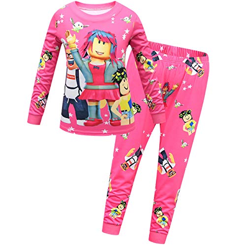 Temolie Roblox Pyjama-Set für Jungen und Kinder, langärmelig, Spiel-Nachtwäsche, Mädchen, rosa Oberteile und Hose, rose, 11-12 Jahre von Temolie
