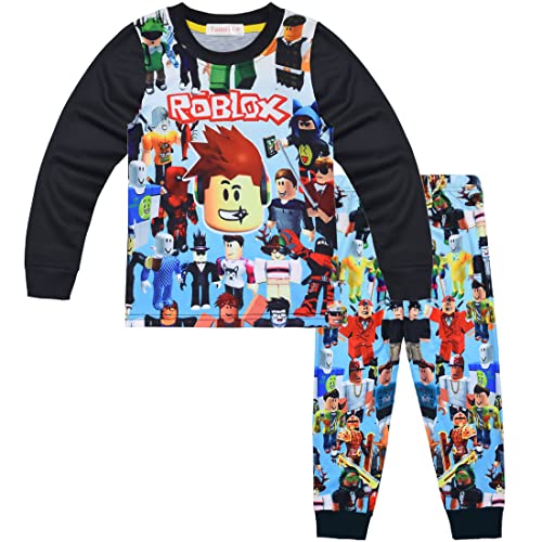 Temolie Roblox Schlafanzug für Jungen, kurzärmelig, T-Shirt, Hose, Nachtwäsche, Mädchen, 3D-Gaming-Charakter, Nachtwäsche, Kinder-Pyjama, 2 Stück, schwarz 2, 134 von Temolie