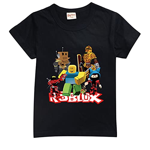 Roblox T-Shirt Sommer Jungen Mädchen Schwarz Sweatshirt für Kinder und Teens 3-12 Jahre Gamer Fans Kleidung Geschenke, Schwarz , 146 von Temolie