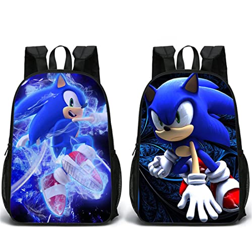 Sonic The Hedgehog Rucksack Student Sport Shcool Tasche für Kinder Vorder- und Rückseite Double Print Büchertasche Jungen Spiel Fans Geschenke 22 Zoll, Farbe 4, XL von Temolie