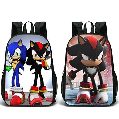 Sonic The Hedgehog Rucksack Student Sport Shcool Tasche für Kinder Vorder- und Rückseite Double Print Büchertasche Jungen Spiel Fans Geschenke 22 Zoll, Farbe 2, XL von Temolie