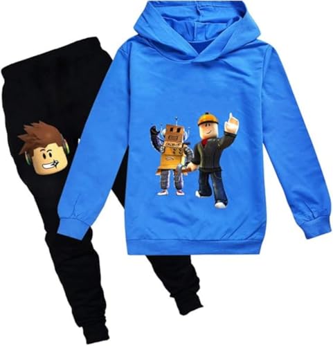 Temolie Spiel-Sweatshirt für Jungen, Kapuzenpullover, Mädchen, Kinder, Outfits, Cartoon-Charaktere, Pullover, Baumwollhose, Kleidung, 2-teiliges Set, Blau 1, 3-4 Years von Temolie