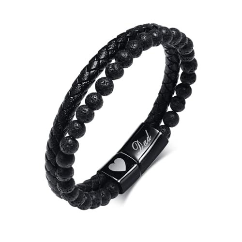 TempBeau Armband Tigerauge Herren Lederarmband Mehrreihiges : Geflochtenes mit Edelstahl Verschluss für Männer 8.46'' Länge Armreif Manschette Naturstein von TempBeau