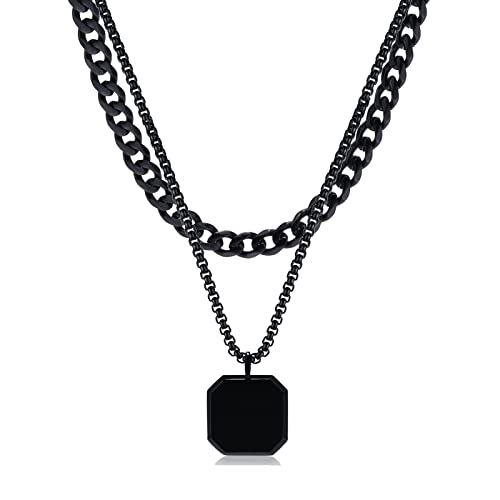 TempBeau Halskette Herren Geometrisch Panzerkette Schwarz Kette für Männer Edelstahl Minimalistisch Geschichtet Halskette für Damen Herren Schmuck Geschenk von TempBeau