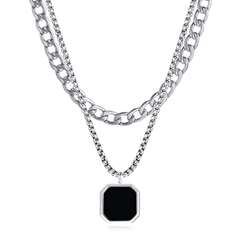 TempBeau Halskette Herren Geometrisch Panzerkette Silber Kette für Männer Edelstahl Minimalistisch Geschichtet Halskette für Damen Herren Schmuck Geschenk von TempBeau