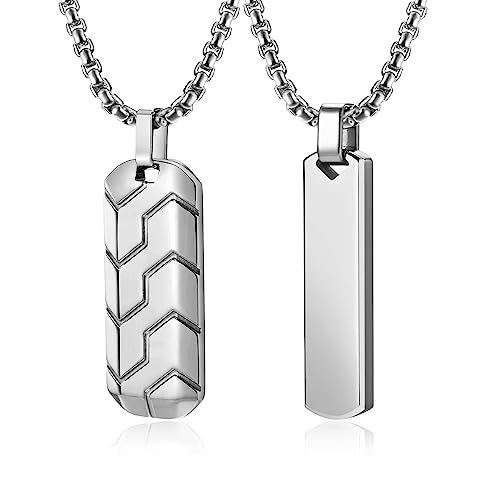 Halskette Herren Silber Edelstahl : 2Pcs Ketten für Männer Damen mit 60cm Kette Bar Anhänger Geometrisch Schmuck Geschenk für Paar Junge Teenager von TempBeau