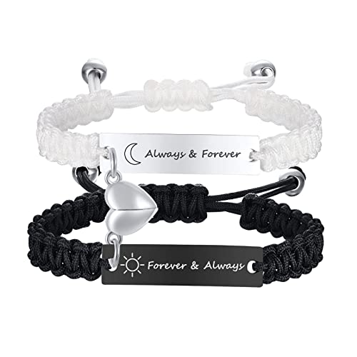 TempBeau Paare Armbänder Geflochten Freundschaft Armband Pärchen Armband Einstellbar mit Edelstahl Herz für Herren Damen Paar Freund Familien von TempBeau