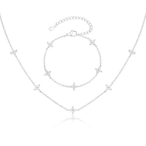 Armband Damen Halskette Damen Schmucksets - 18K Vergoldet Halskette Blume Kette Wasserfest mit Cubic Zirkonia Blumen, Schmucksets für Frauen Gold Silber, Modeschmuck Geschenk für Hochzeit Geburtstag von TempBeau