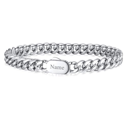 TempBeau Armbänder Herren Papa Geschenke Personalisiertes : Gravur Sohn Edelstahl Armband Silber Schmuck Geschenke für Männer Daddy Freund 21.5cm Länge Armkette Modeschmuck von TempBeau