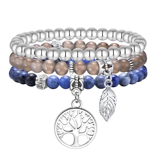 TempBeau Armband Damen Perlen Lebensbaum Blau : 3pcs Armbänder Frauen mit Baum des Lebens Anhänger Lila Naturstein Armreif Schmuck Geschenke für Mama, Freund, Tocher, Schwester Weihnachten, Erntedank TempBeau Armband Damen Perlen Lebensbaum Blau : 3pcs Armbänder Frauen mit Baum des Lebens Anhänger Lila Naturstein Armreif Schmuck Geschenke für Mama, Freund, Tocher, Schwester Weihnachten, Erntedank von TempBeau