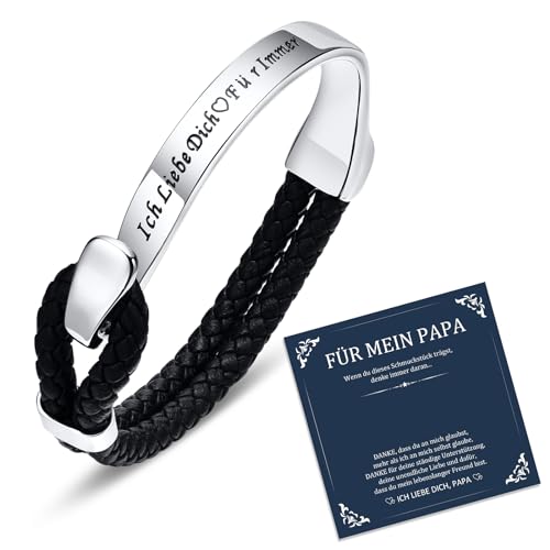TempBeau Vatertagsgeschenk für Papa Armband : Herren Lederarmband Schwarz 21.5cm Papa Geschenke Armbänder Hochzeitsgeschenk für Männer Jahrestag Geschenk für ihn Sohn (papa) von TempBeau