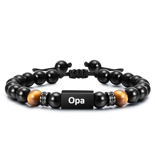 TempBeau Armband Herren Opa Geschenke : Opa Armkette Perlen Länge Einstellbar Daddy Armbänder Schwarz für Männer Modeschmuck Weihnachten Thanksgiving Tag Vatertag von TempBeau