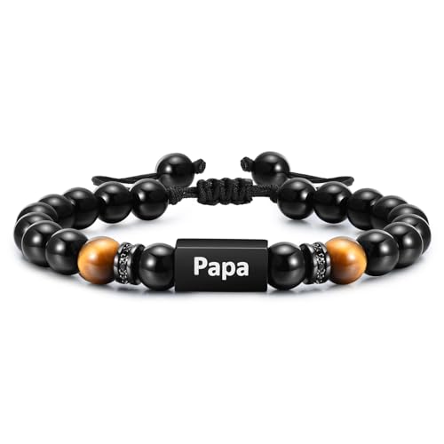 TempBeau Armband Herren Papa Geschenke : Armkette Perlen Länge Einstellbar Daddy Armbänder Schwarz für Männer Modeschmuck Weihnachten Thanksgiving Tag Vatertag von TempBeau