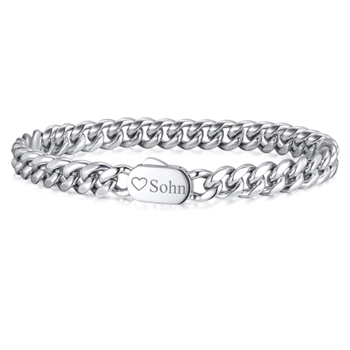 TempBeau Armband Herren Sohn Geschenke Personalisiertes : Gravur Edelstahl Armbänder Silber Schmuck Geschenke für Männer Daddy Freund 21.5cm Länge Armkette Modeschmuck Weihnachten Tag Vatertag(sohn TempBeau Armband Herren Sohn Geschenke Personalisiertes : Gravur Edelstahl Armbänder Silber Schmuck Geschenke für Männer Daddy Freund 21.5cm Länge Armkette Modeschmuck Weihnachten Tag Vatertag(sohn von TempBeau