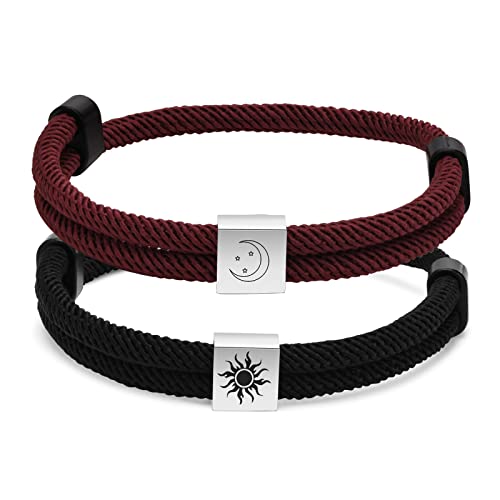 TempBeau Armband Paar Surferarmband Segeltau : 2 pcs Paare Armbänder Handgemacht Rot für Männer und Damen Nautic Seil Surfer Armband Einstellbar Schmuck Geflochtenes Armbänder von TempBeau