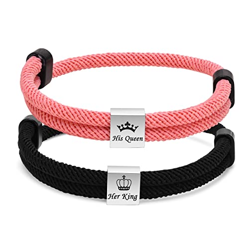 TempBeau Armband Paare Segeltau Surferarmband : 2 pcs Paar Armbänder Handgemacht Pink für Männer und Damen Nautic Seil Surfer Armband Einstellbar Schmuck Geflochtenes Armbänder von TempBeau