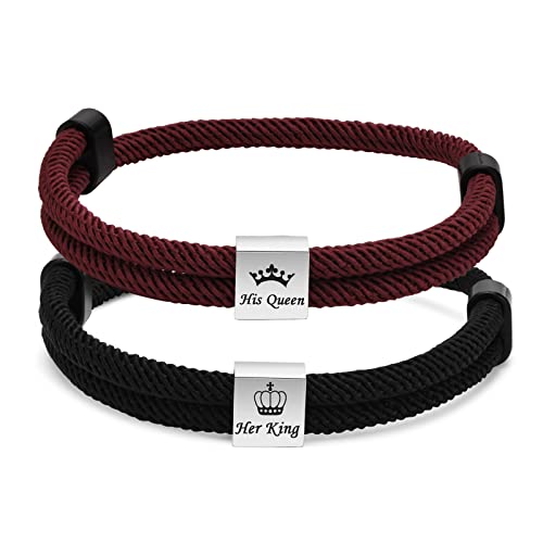 TempBeau Armband Paare Surferarmband Segeltau : 2 pcs Paar Armbänder Handgemacht Rot für Männer und Damen Nautic Seil Surfer Armband Einstellbar Schmuck Geflochtenes Armbänder von TempBeau