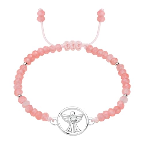 TempBeau Damen Armband Schutzengel Perlen : Schutzengelchen Armbänder Schwarz Rosa Orange Engel Einstellbar für Frauen & Mädchen, Mama, Tochter Schmuck Geschenk(Rosa) von TempBeau