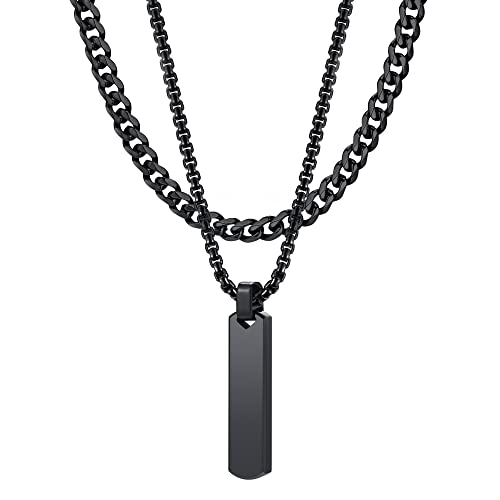 TempBeau Halsktte Herren Personalisiertes Papa : Gravur Geometrisch Halskettes Männer Schwarz mit 60cm Ketten Edelsathl Schmuck Geschenk Vatertagsgeschenk für Dad von TempBeau