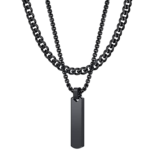 TempBeau Halsktte Herren Personalisiertes Papa : Gravur Geometrisch Halskettes Männer Schwarz mit 60cm Ketten Edelsathl Schmuck Geschenk Vatertagsgeschenk für Dad von TempBeau