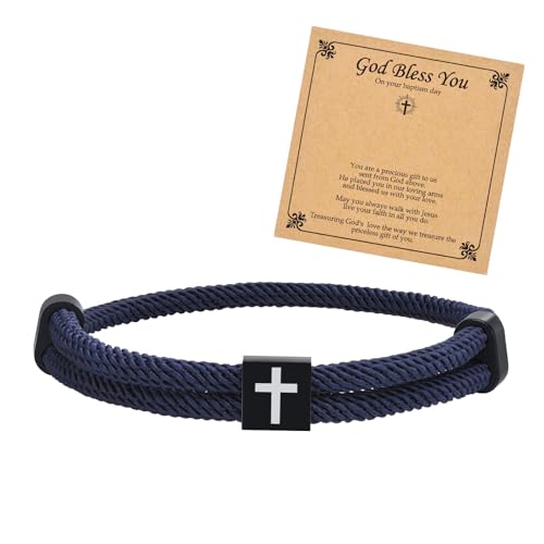 TempBeau Herren-Armband, schwarzes Kreuz: geflochtenes Herren-Armband, verstellbar, 1 Packung, 2 Stück, Paracord, christlicher Glaube, für Ihn, Vater, Sohn, Freund, Ehemann, Frauen, Schmuck, Geschenke von TempBeau