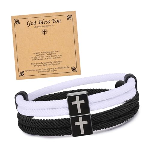 TempBeau Herren-Armband, schwarzes Kreuz: geflochtenes Herren-Armband, verstellbar, 1 Packung, 2 Stück, Paracord, christlicher Glaube, für Ihn, Vater, Sohn, Freund, Ehemann, Frauen, Schmuck, Geschenke von TempBeau