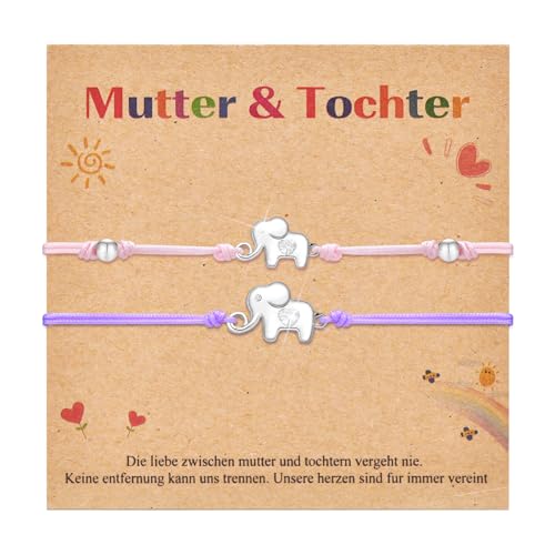 TempBeau Mutter Tochter Armbänder Geschenke Rosa : Mama Töchter Armkette für Damen Mädchen Elefant Muttertagsgeschenke Geburtstagsgeschenk SchmuckMädchen Zurück zur Schule Schlank Armband von TempBeau