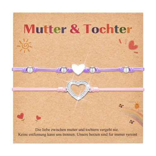 TempBeau Mutter Tochter Armbänder Geschenke Rosa : Mama Töchter Armkette für Damen Mädchen Herz Muttertagsgeschenke Geburtstagsgeschenk SchmuckMädchen Zurück zur Schule Schlank Armband von TempBeau