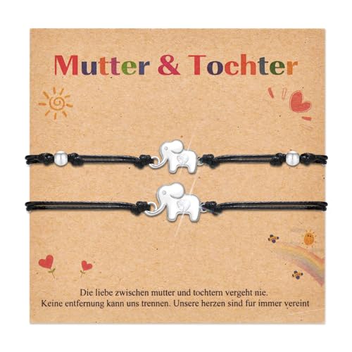 TempBeau Mutter Tochter Armbänder Geschenke Schwarz : Mama Töchter Armkette für Damen Mädchen Elefant Muttertagsgeschenke Geburtstagsgeschenk SchmuckMädchen Zurück zur Schule Schlank Armband von TempBeau