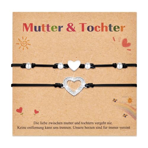 TempBeau Mutter Tochter Armbänder Geschenke Schwarz : Mama Töchter Armkette für Damen Mädchen Herz Muttertagsgeschenke Geburtstagsgeschenk SchmuckMädchen Zurück zur Schule Schlank Armband von TempBeau