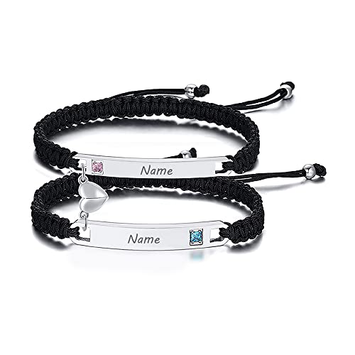 TempBeau Paar Armbänder Personalisiertes Schwarz Armband : Freundschaft Geflochten Armband Einstellbar mit Herz für Männer Frauen Freund Pärchen von TempBeau