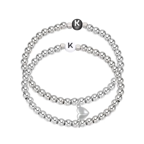 TempBeau Paar Armband Damen Herren : 2pcs Pärchen Armbänder Schmuck Geschenke Edelstahl Perlen Freundschaft Armkette König & Königin Einstellbar für Paare Männer Frauen Familien Freund von TempBeau
