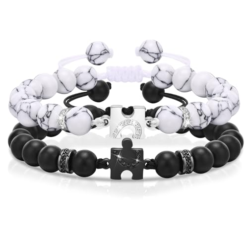 TempBeau Paare Armbänder Damen Herren : 2pcs Pärchen Armband Perlen Freundschaft Armkette Einstellbar für Paar Männer Frauen Familien Freund von TempBeau