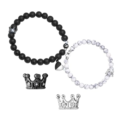 TempBeau Paare Armband Damen Herren : 2pcs Pärchen Armbänder Schmuck Geschenke Perlen Freundschaft Armkette König & Königin Einstellbar für Paar Männer Frauen Familien Freund von TempBeau