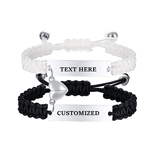 TempBeau Personalisiertes Paare Armbänder Schwarz Armband : Freundschaft Geflochten Armband Einstellbar mit Edelstahl Herz für Männer Frauen Freund Pärchen von TempBeau