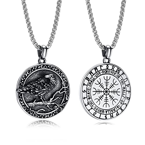 TempBeau Wikinger Halskette Herren Compass Schwarz Viking Rabe Anhänger für Männer Junge Teenager Mjölnir Kette Edelstahl von TempBeau