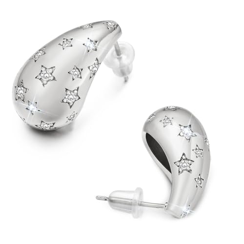 Tropfen Ohrringe Gold für Damen : Chunky Goldene Earrings für Frauen, Leichte Waterdrops Ohrringes Hollow Open Hoops Hypoallergene Vergoldete, Modeschmuck Geschenk für Mädchen Silber von TempBeau